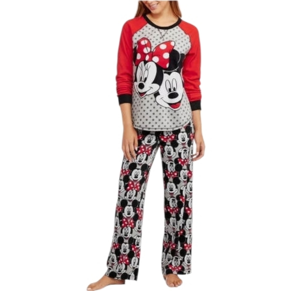 Disney Mickey & Minnie Pajama Set Women’s Small Red Black Lounge Sleepwear, EUC
